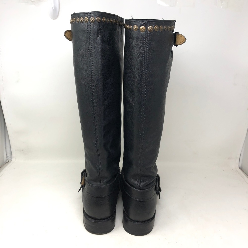 Frye Womens 10 Jenna Studded Harness Tall Boots Black Leather Buckle Moto - Picture 6 of 11